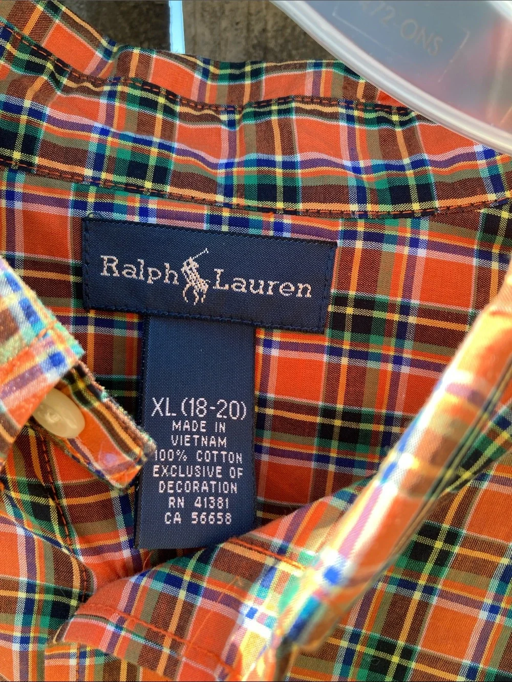 Ralph Lauren Orange Green Plaid Button-Down Shirt
